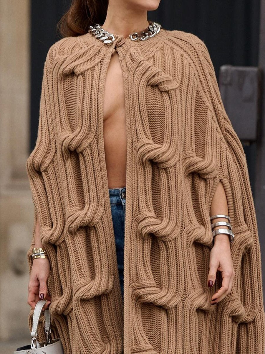 Sweater Chain Embellished Knitted Cape Cardigan