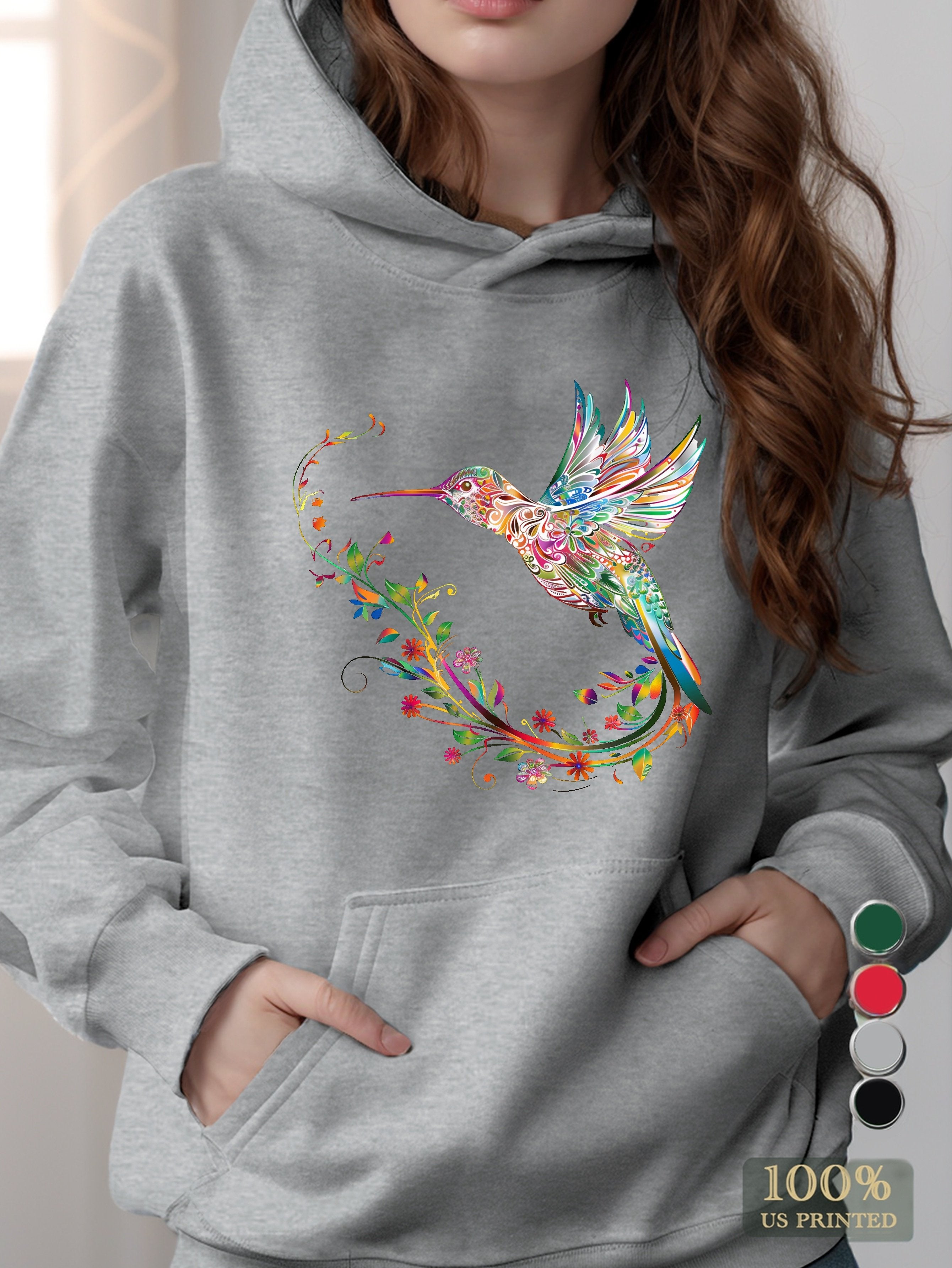 Colorful Hummingbird Illustration women's hooded sweatshirt