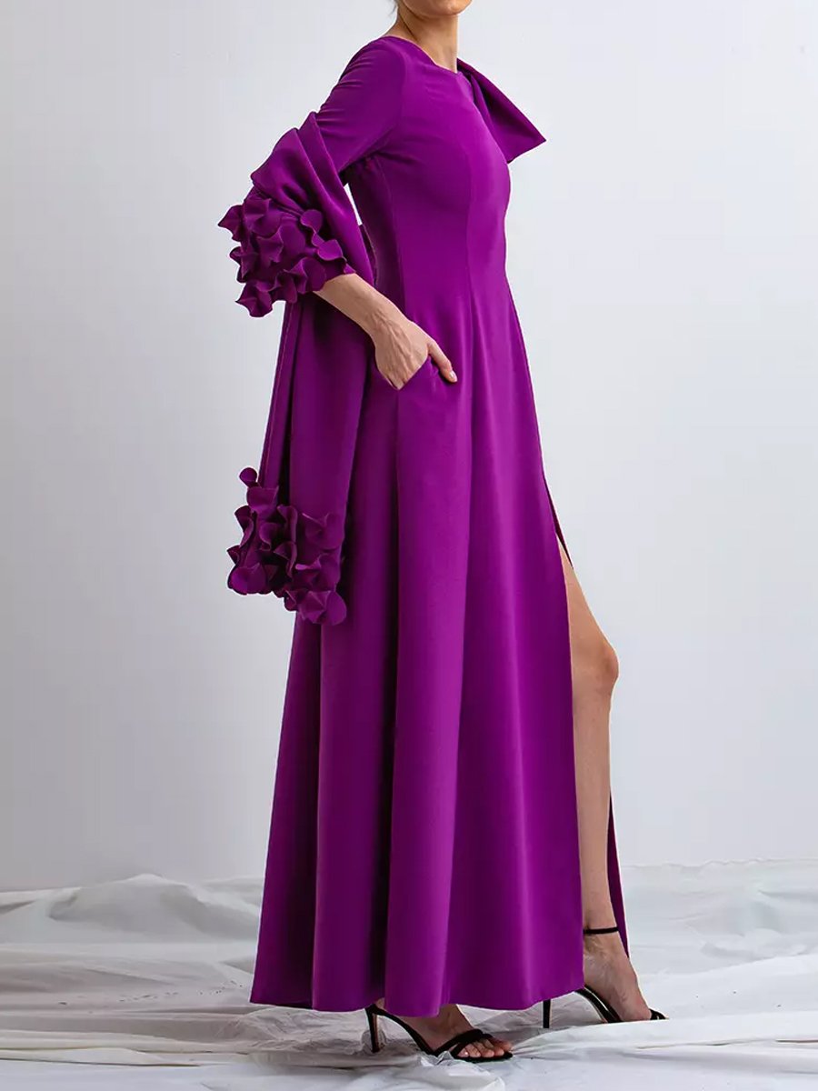 Elegant Split Hem Long Sleeve Party Dress