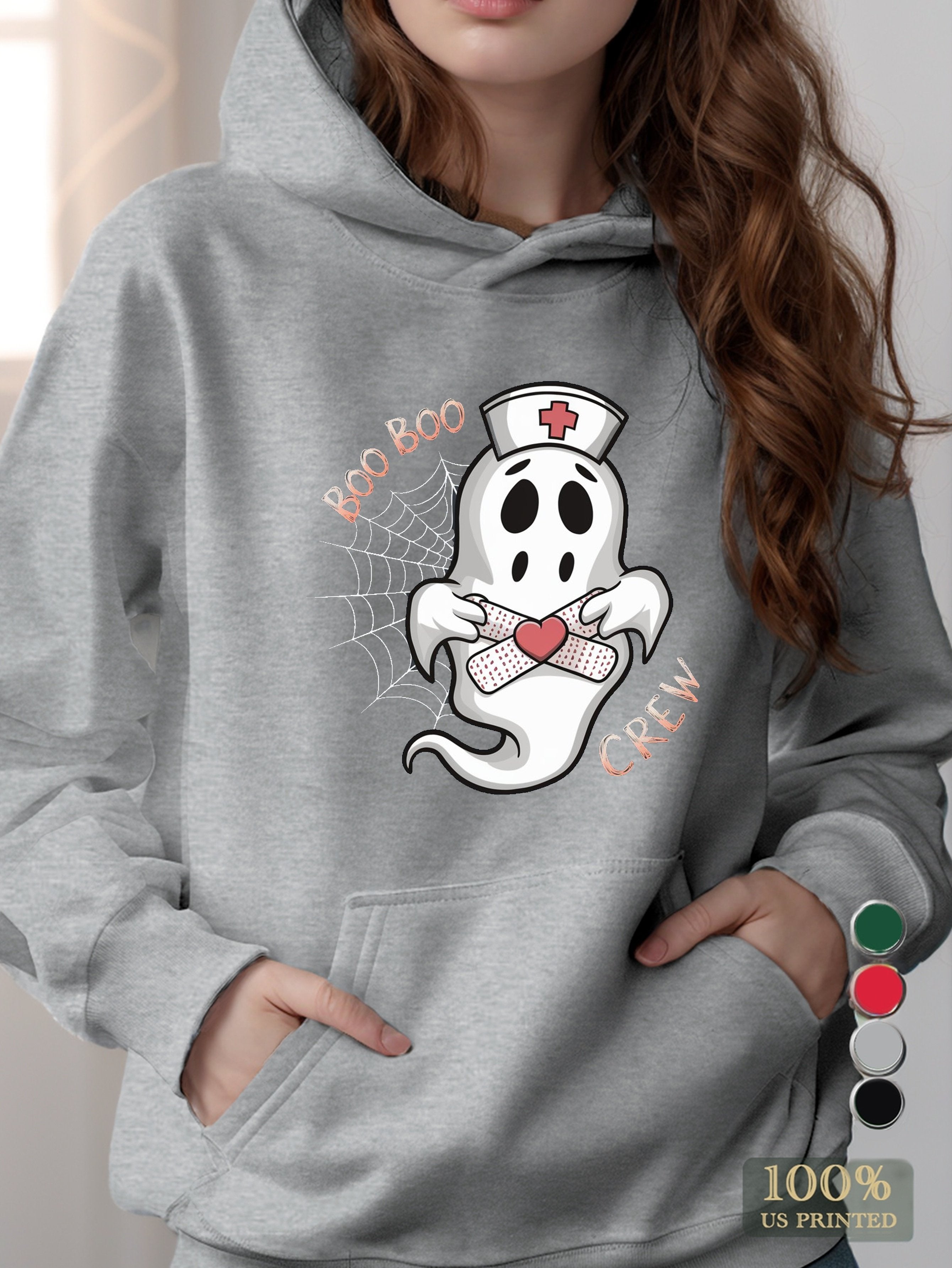 cartoon ghost nurse women's hooded sweatshirt