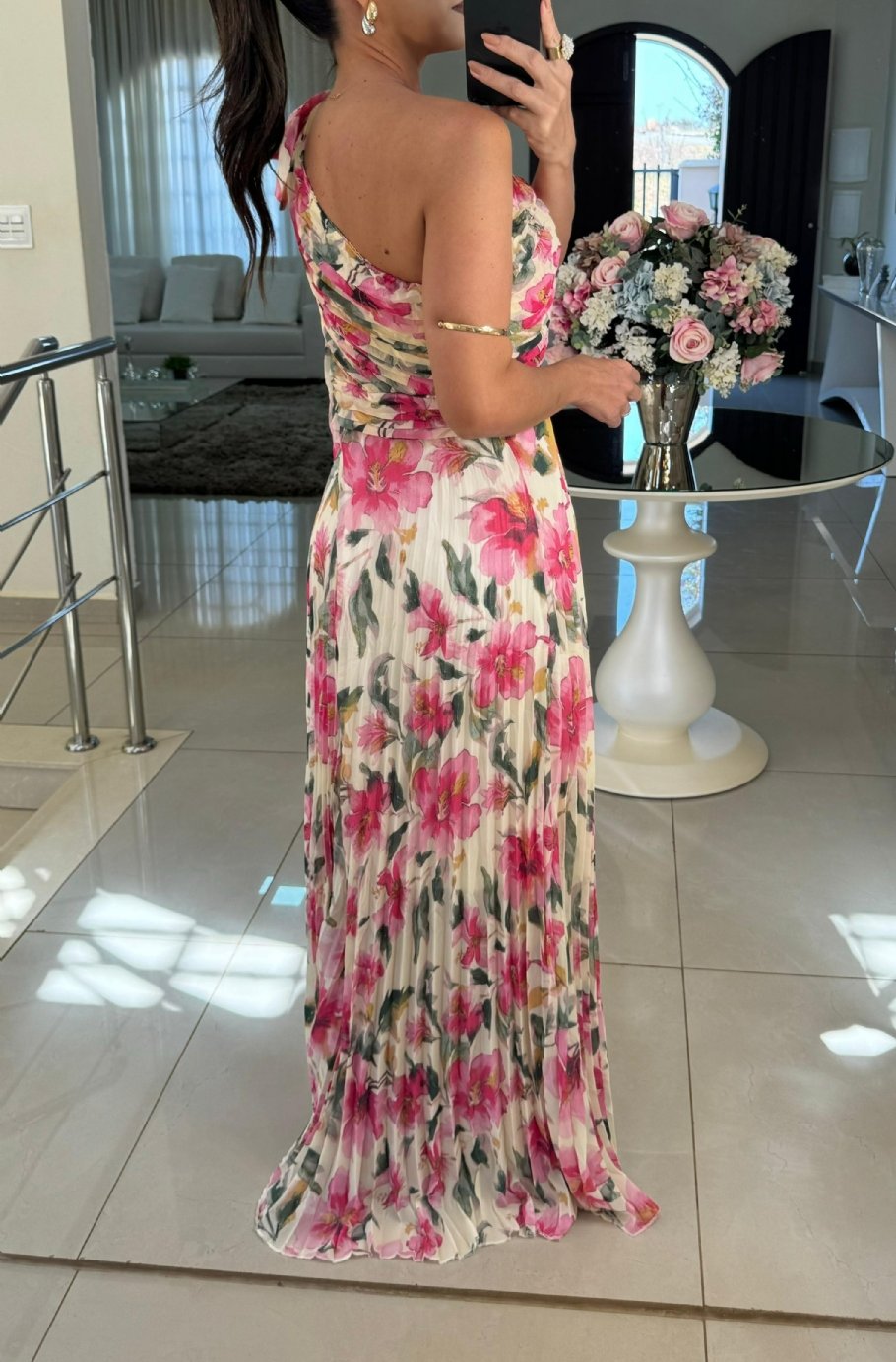 Pink Fall Floral Maxi Party Dress