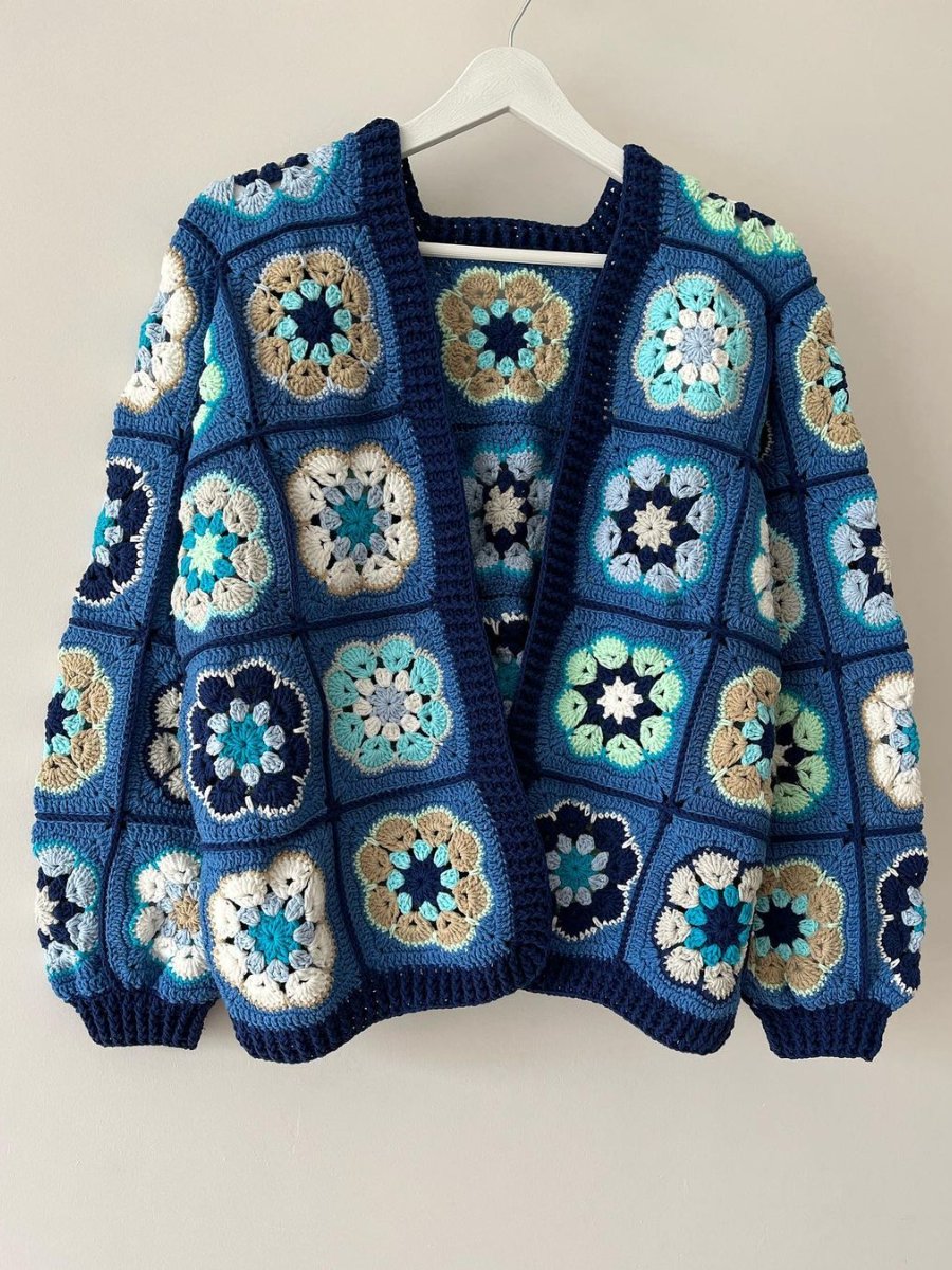 Blue Hand Knit Floral Cardigan (Free Shipping!✈️)