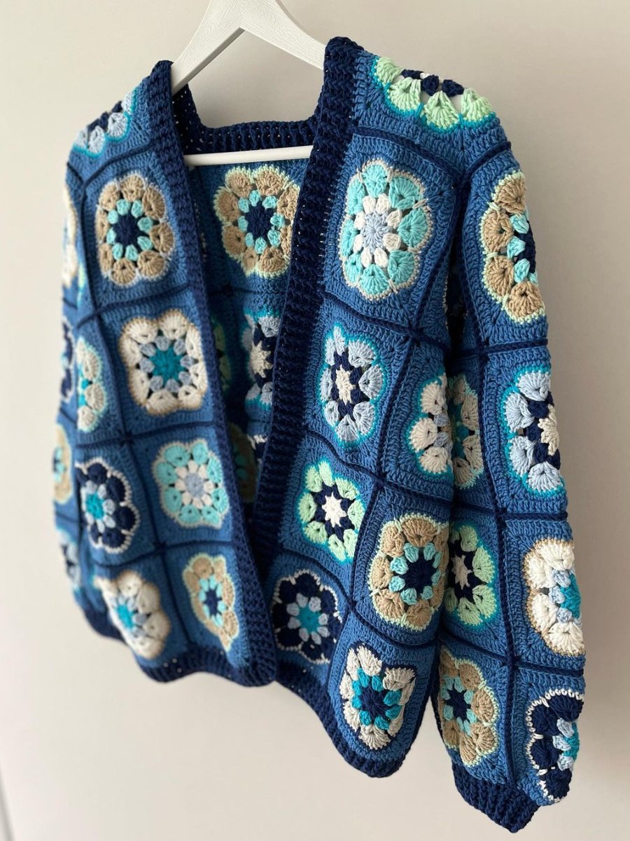 Blue Hand Knit Floral Cardigan (Free Shipping!✈️)