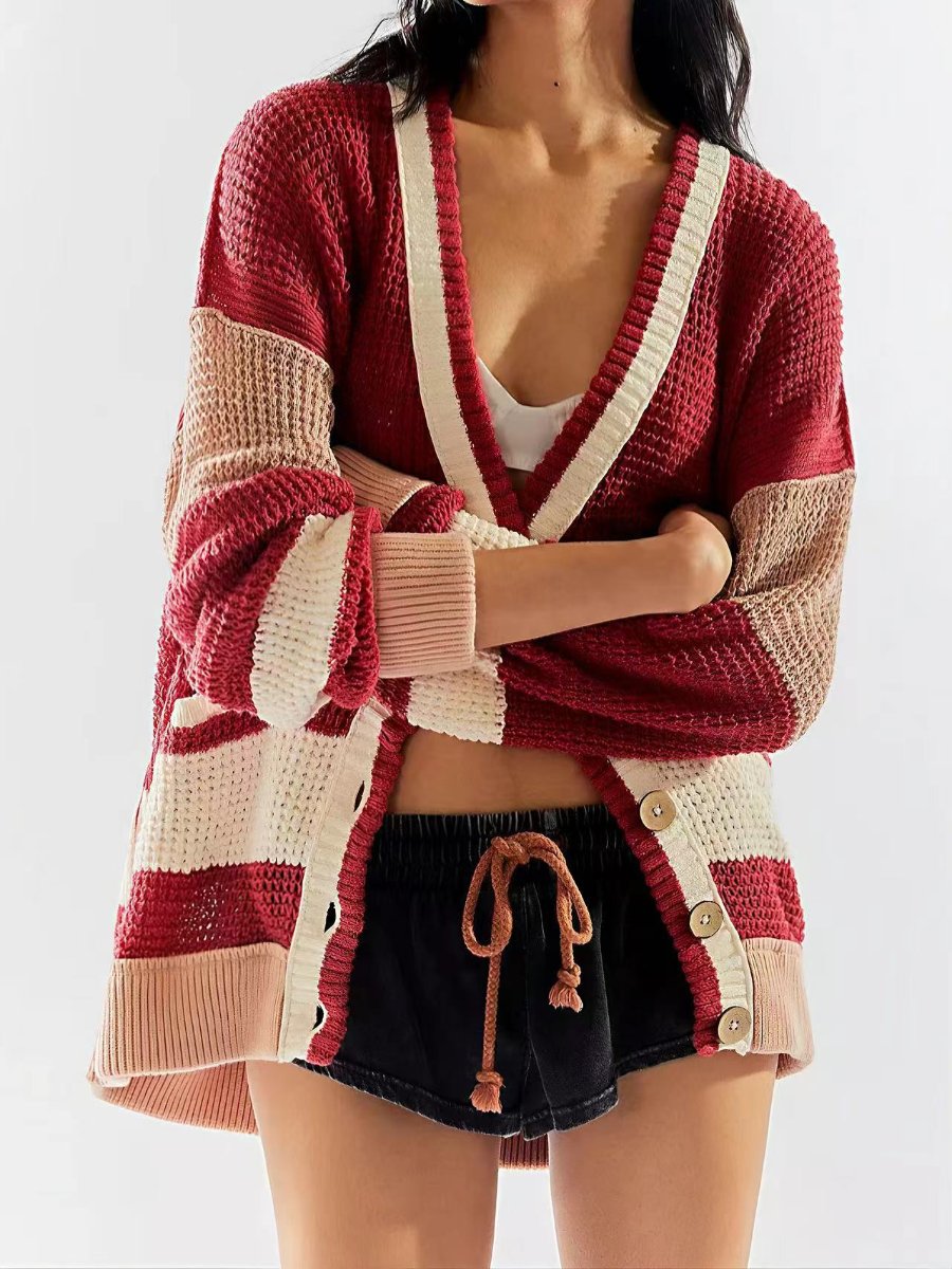 Contrast Patchwork Oversized Sweater Cardigan