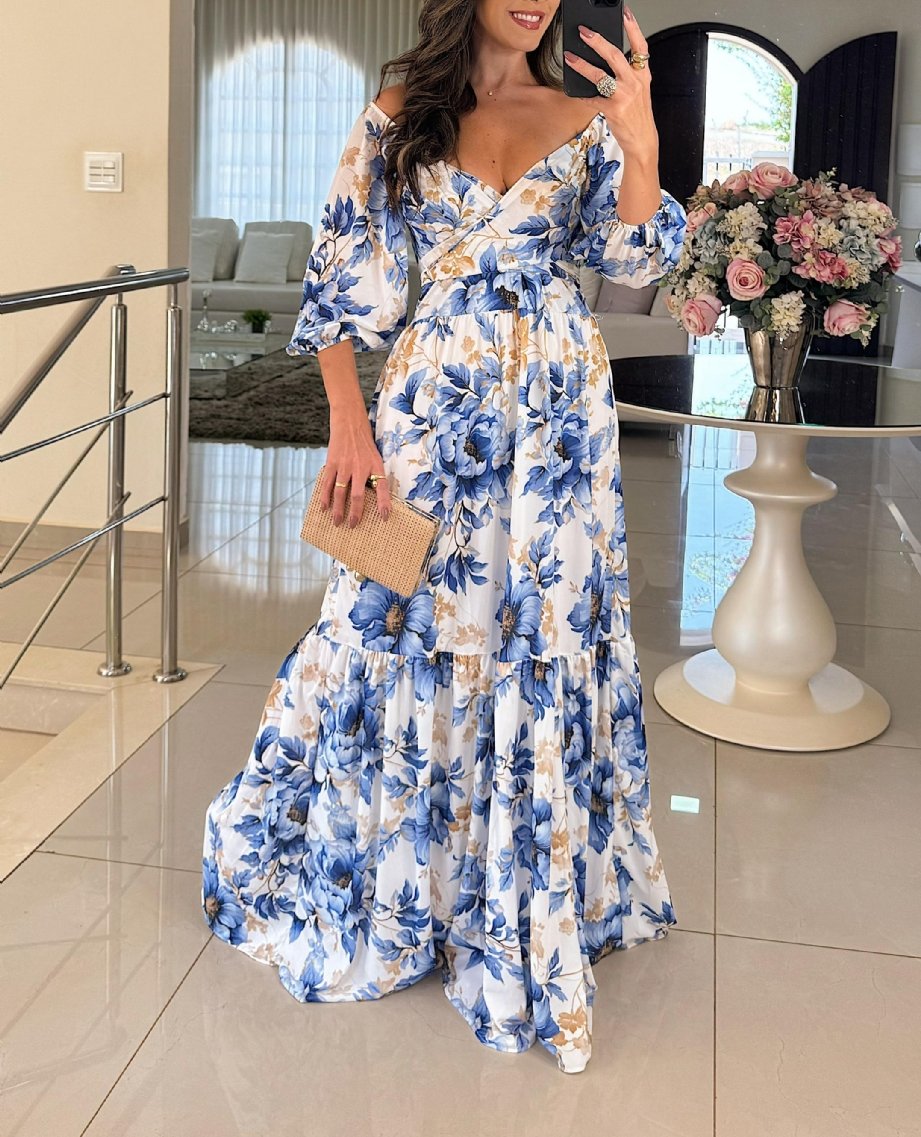 Blue Floral Printed Maxi Dress